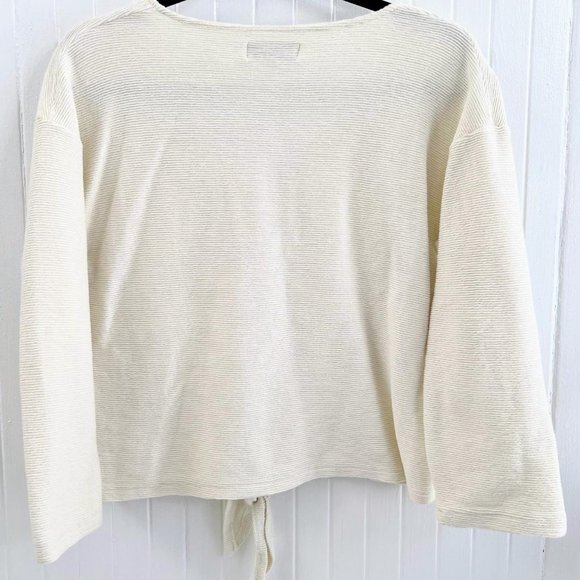 Madewell Women's Cream Texture & Thread V Neck Front Tie Blouse Top Size L - Picture 3 of 4